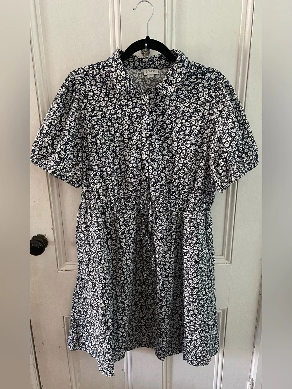 J.Crew Factory Cotton Floral Mini Dress Size 14 Navy & White Short Sleeve